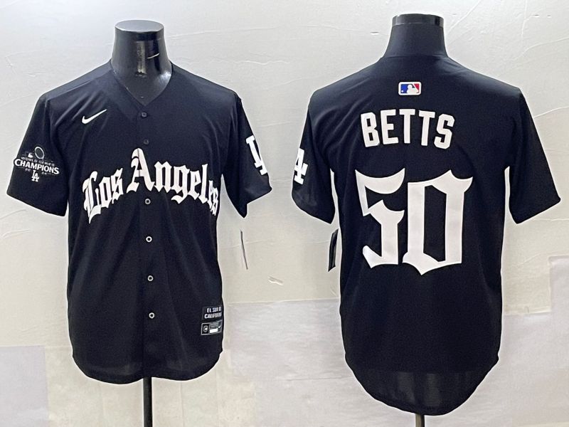 Men Los Angeles Dodgers #50 Betts Black Five generations Joint Name 2025 Nike MLB Jersey style 32->los angeles dodgers->MLB Jersey